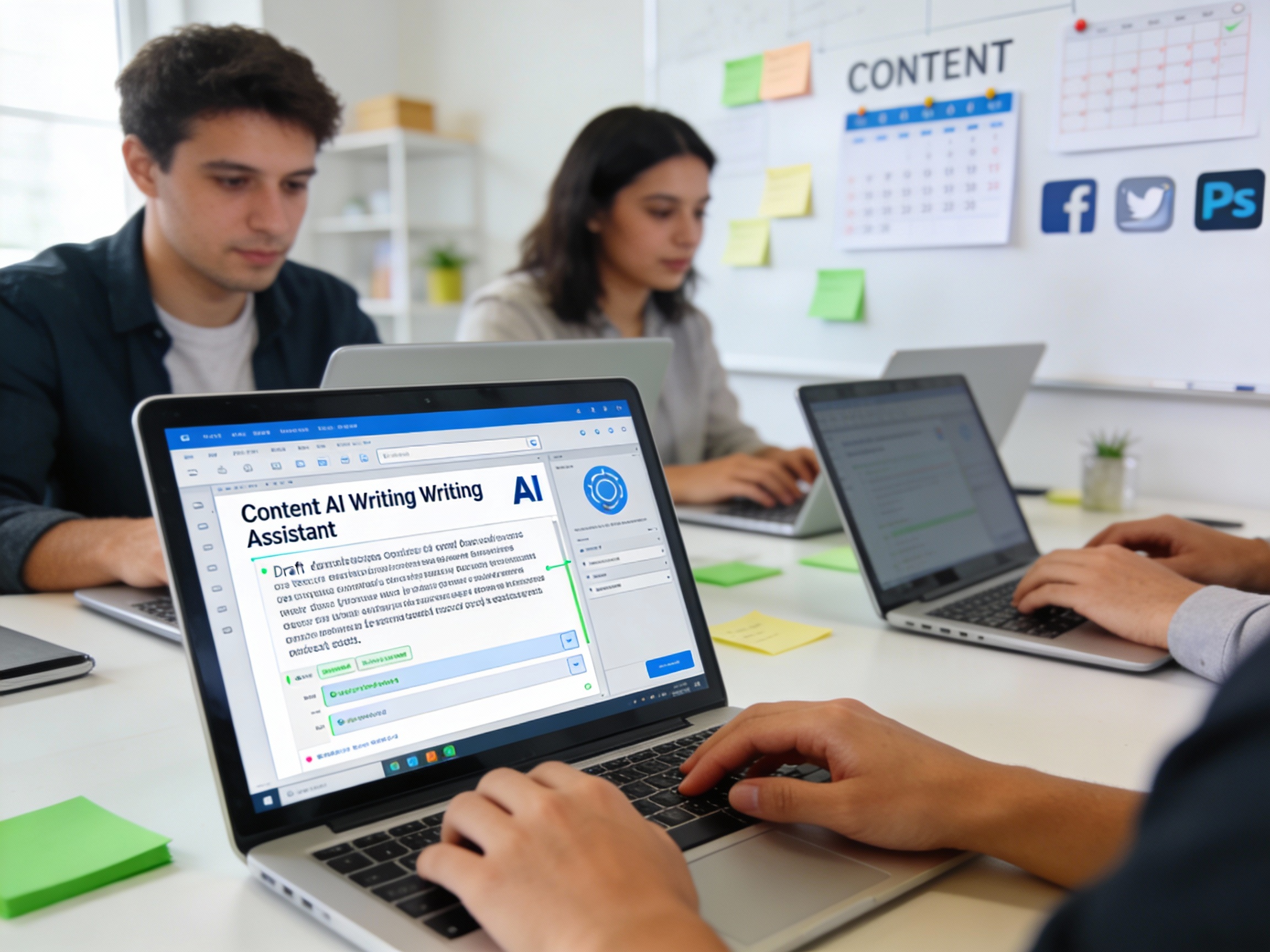 Marketing team using AI content creation tools