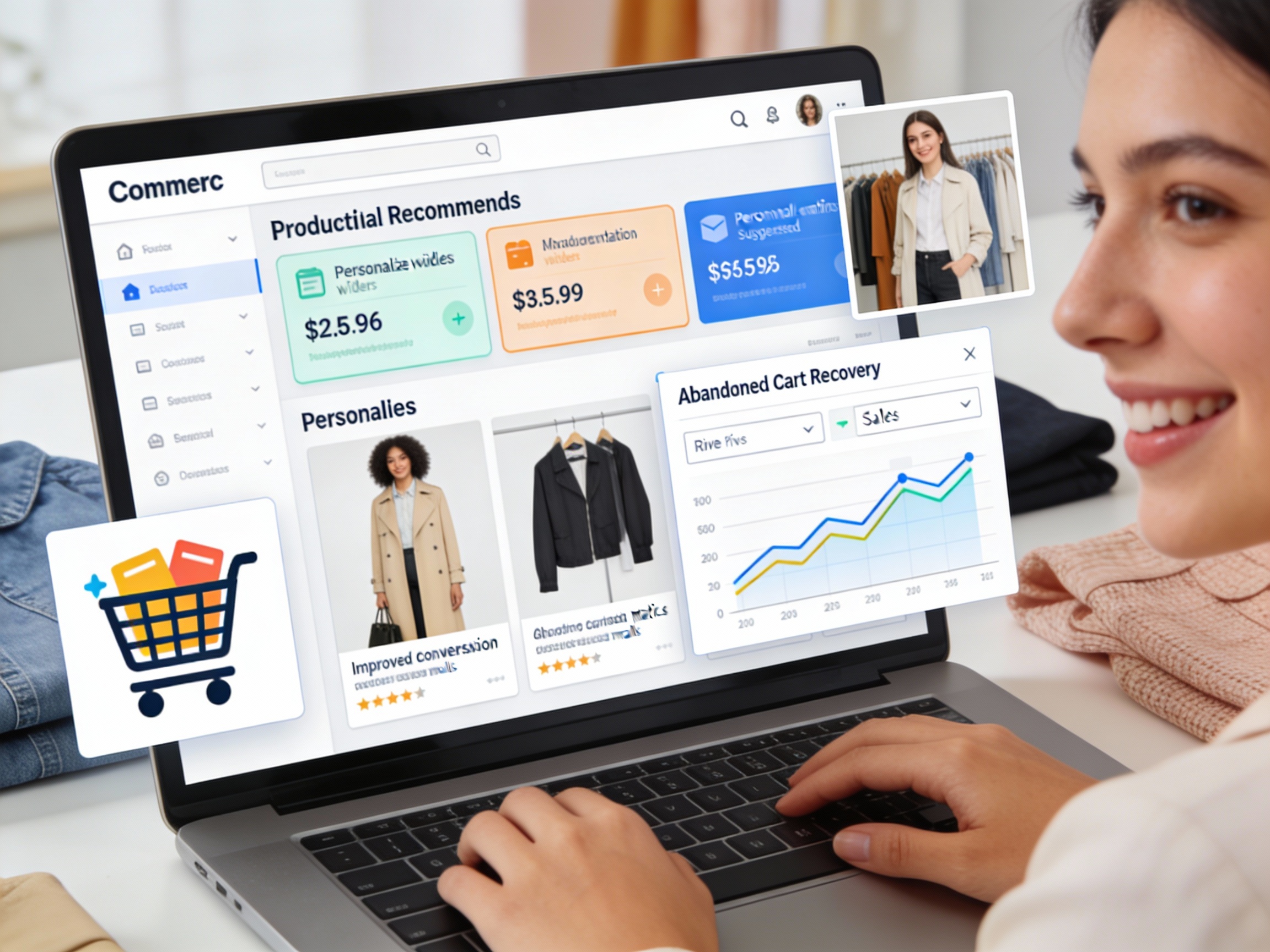 E-commerce manager using AI product recommendation system